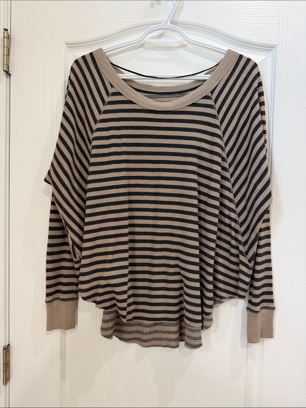 We The Free Taupe & Black Striped Scoop-Neck Waffle Knit Top like new size XS